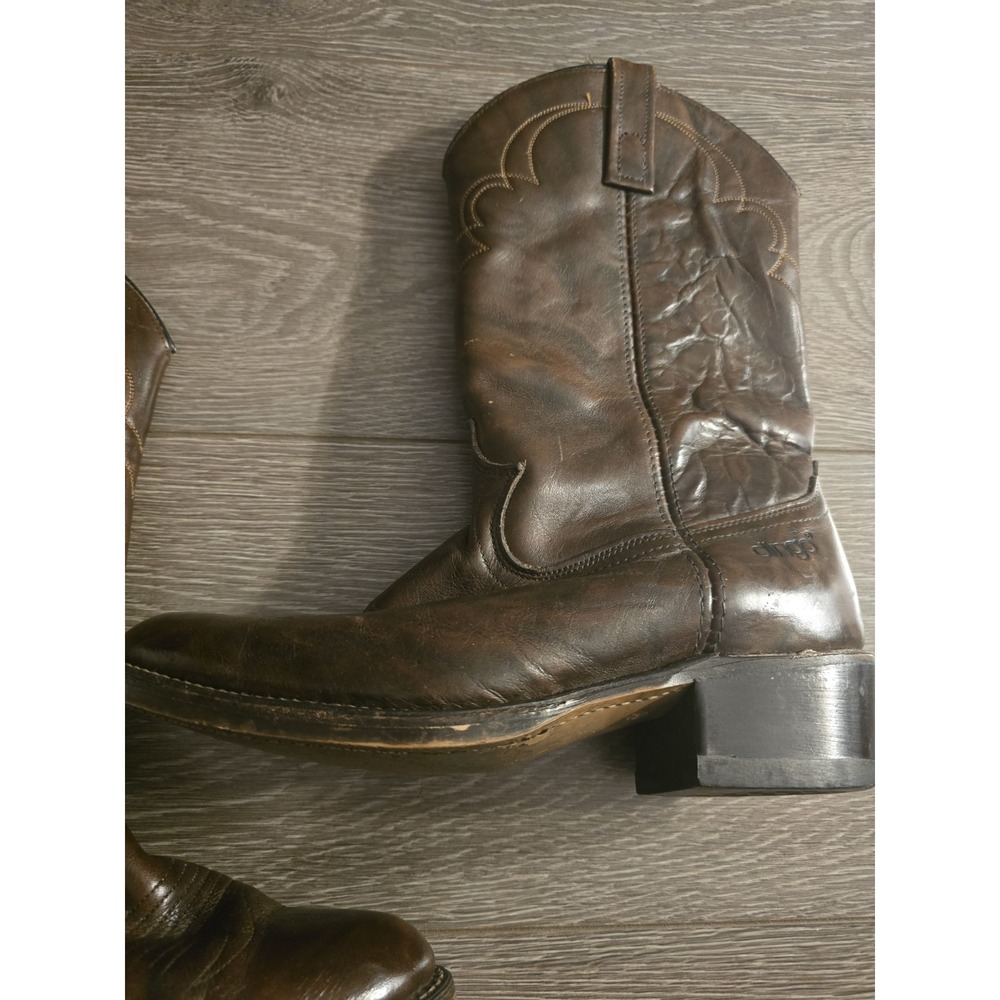 Men's Dingo Dark Brown Leather Boots Size 8EW Made In USA 7706 Western Pattern - Picture 2 of 9
